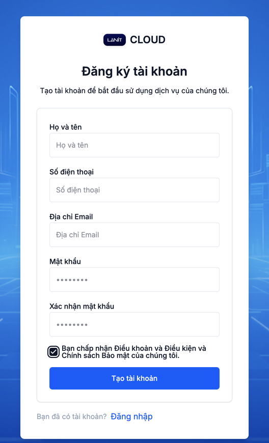 Form đăng ký tài khoản LANIT Cloud