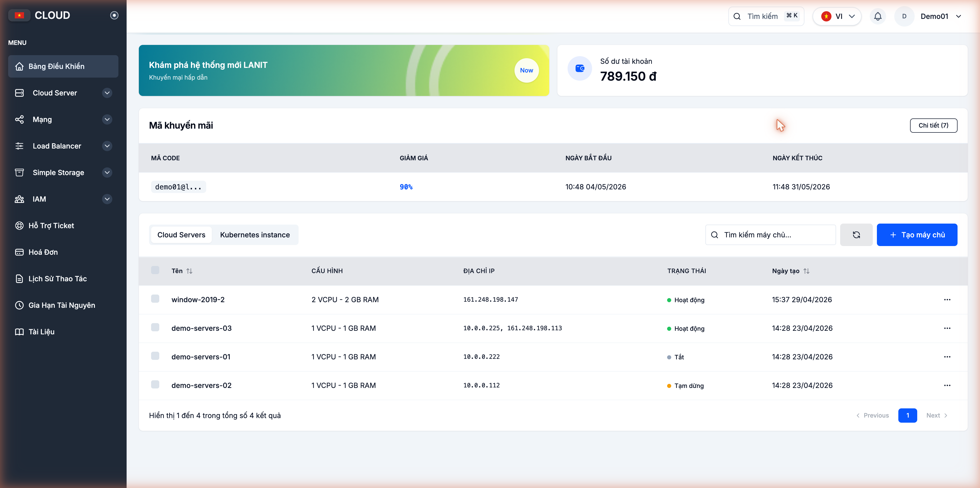Bảng điều khiển LANIT Cloud Portal