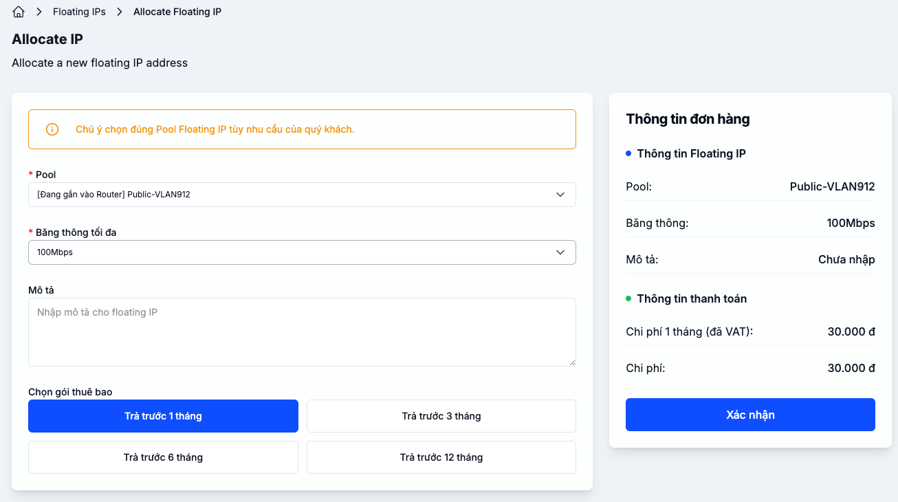 Form tạo Floating IP