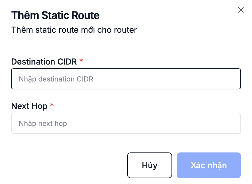 Form thêm Static Route