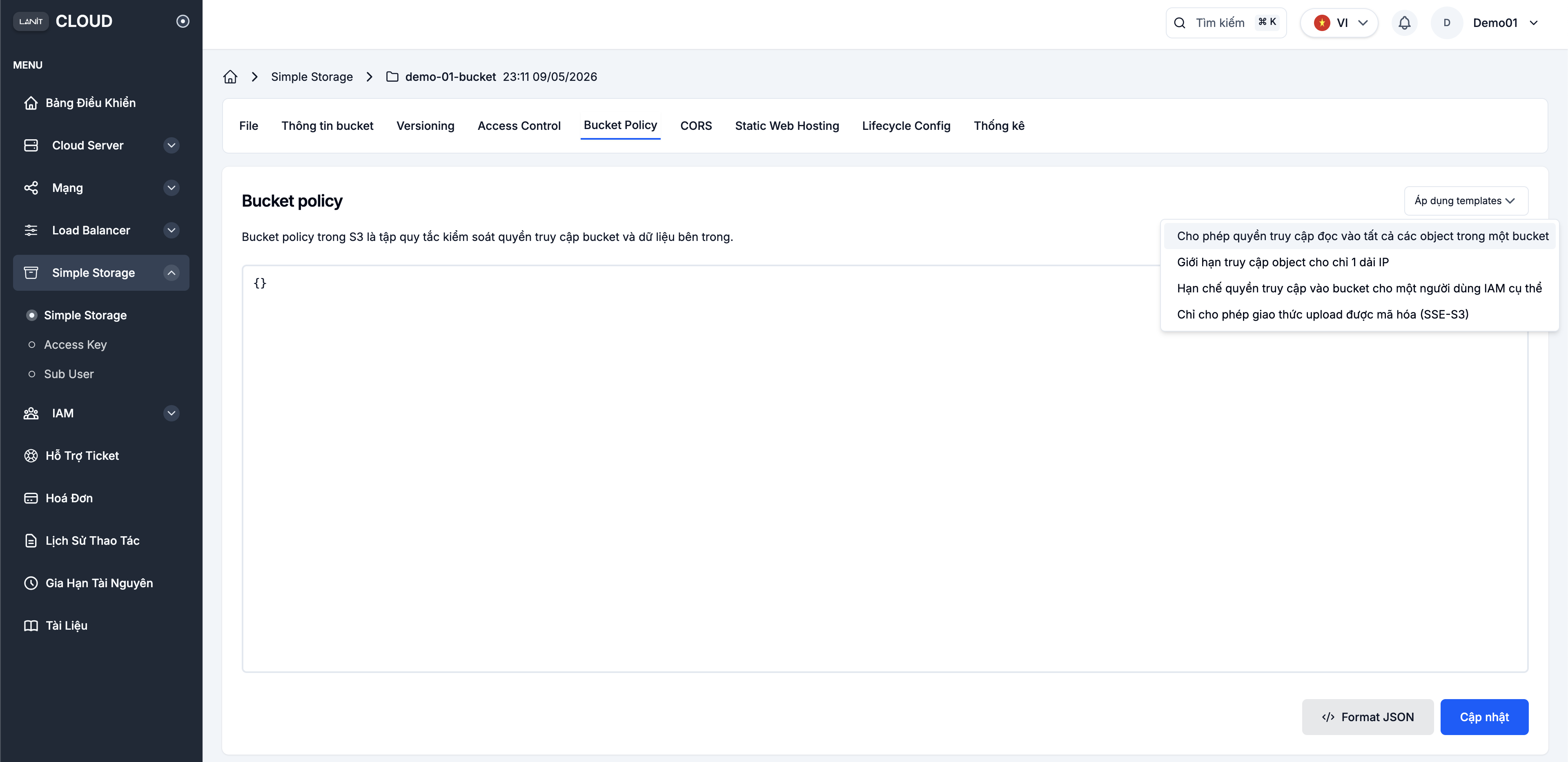 Dropdown Templates Bucket Policy
