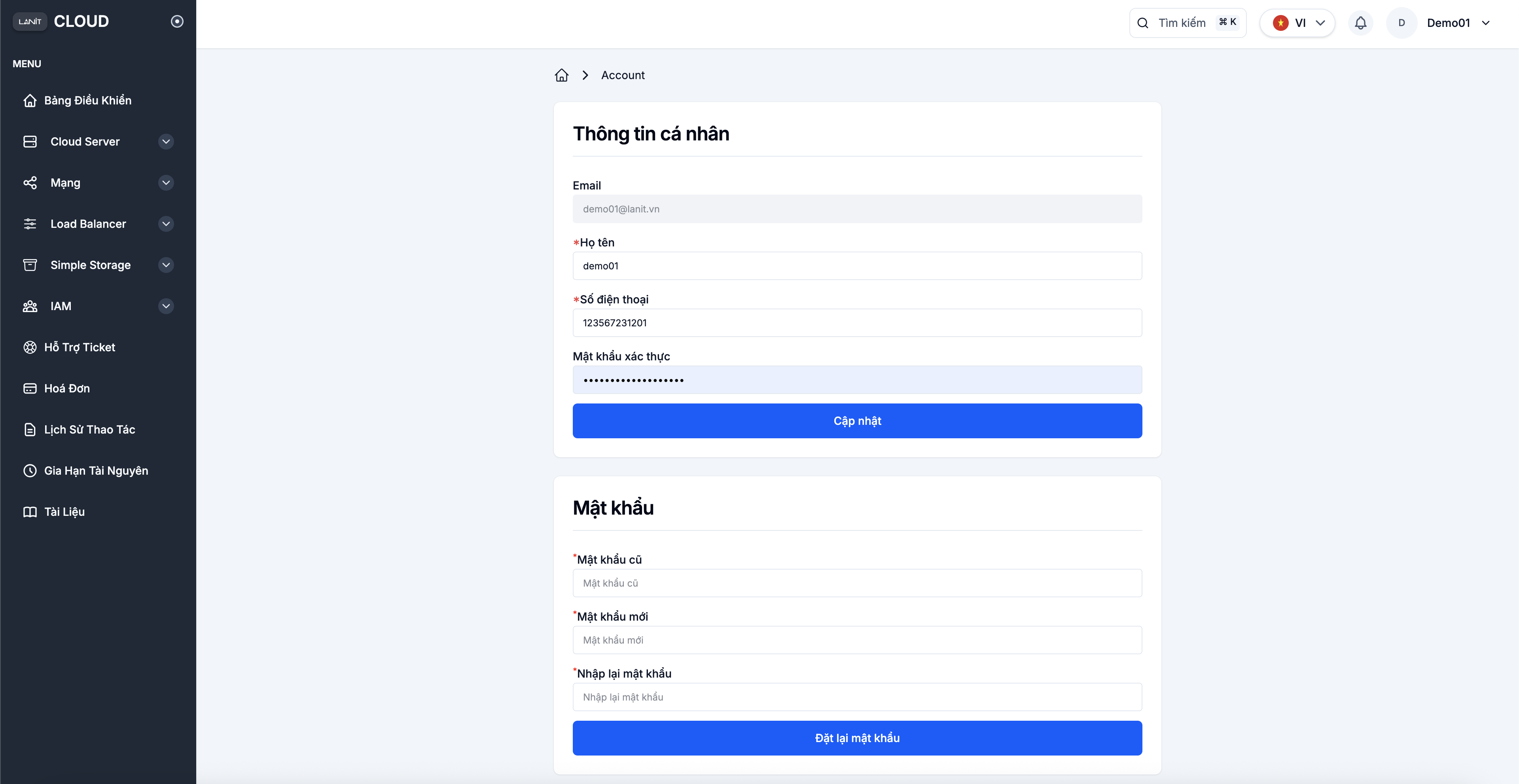 Account page — Personal info