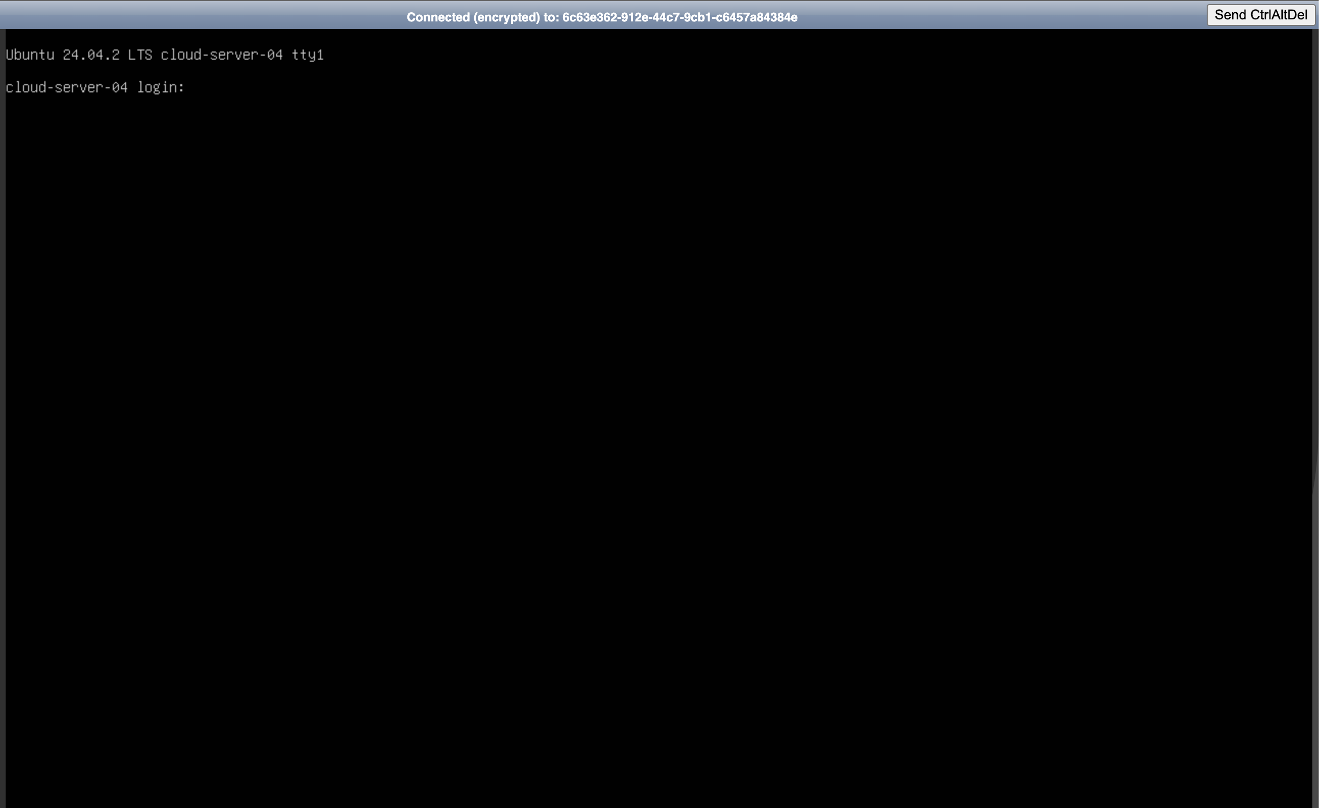 VNC console window with the OS login screen