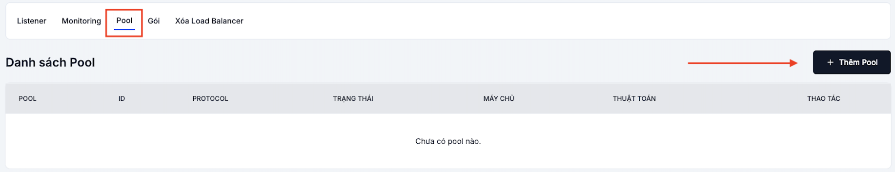 Pool tab with the Add button