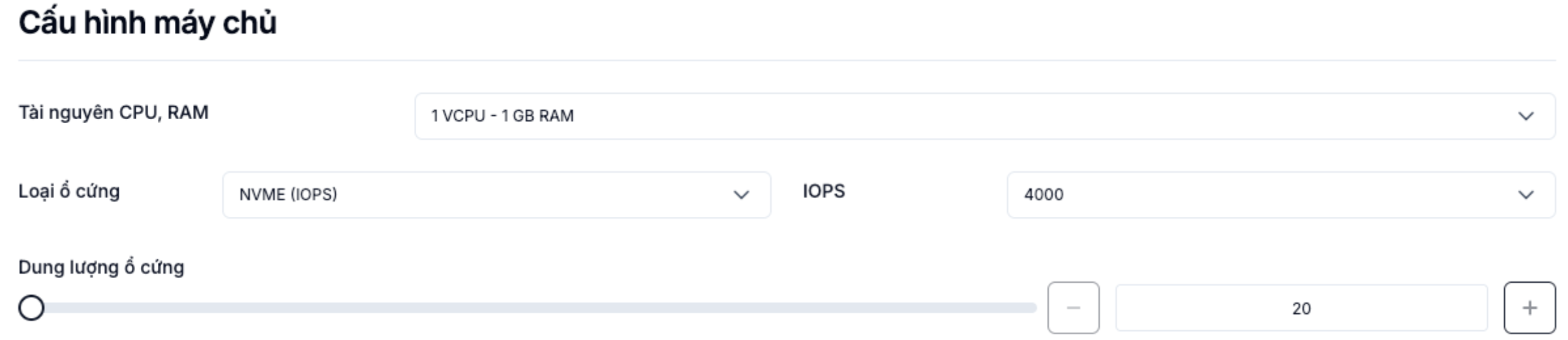 Configure vCPU, RAM and Storage
