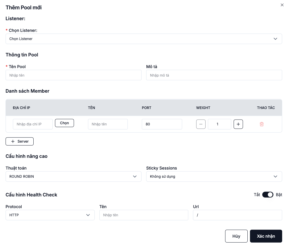 Pool configuration form
