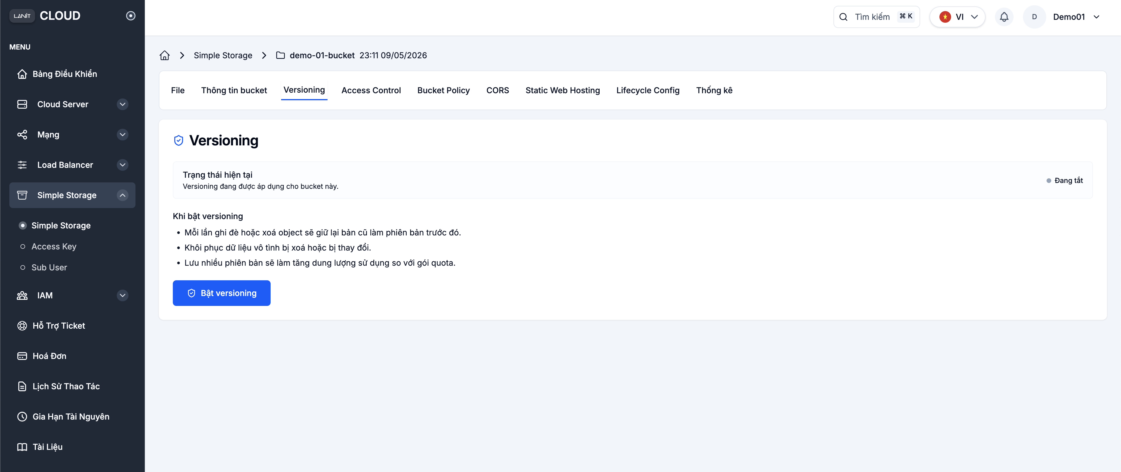 Enable Versioning for Bucket